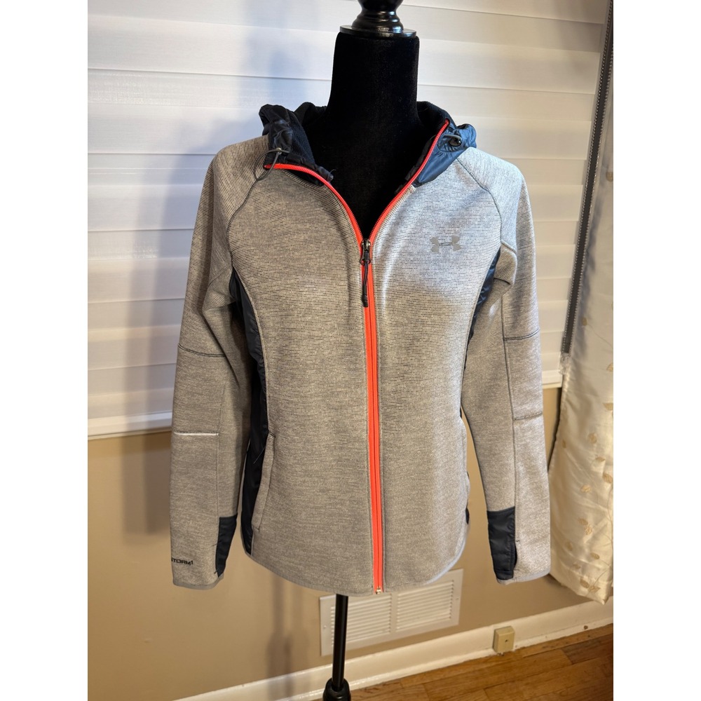 Under Armour ColdGear Storm1 Jacket Womens Small Grey Navy Orange Zip Hoodie